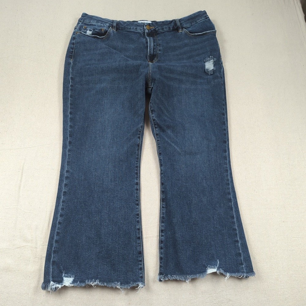 Mica‎ Jeans Womens 20W Blue High Rise Flare Stretch Hippie Boho Frayed Crop